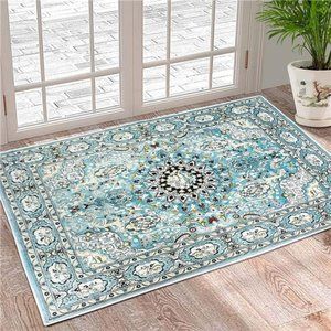Persian Vintage Floor Mat, Boho Tribal Area Rug Stain Resistant - 23.5X 35.5 in